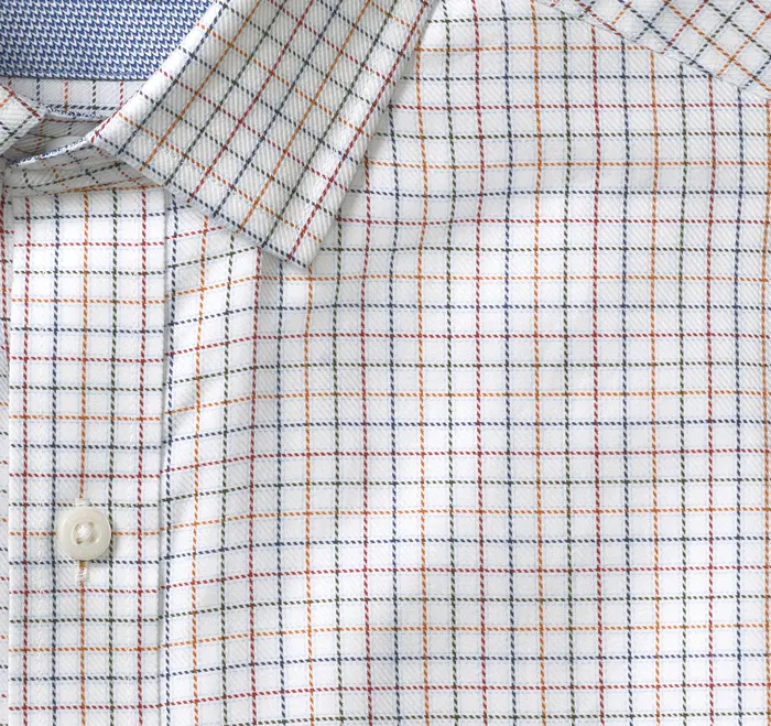 Premium Cotton Shirts White Multi Small Outline Grid Men Shirts Johnston and Murphy