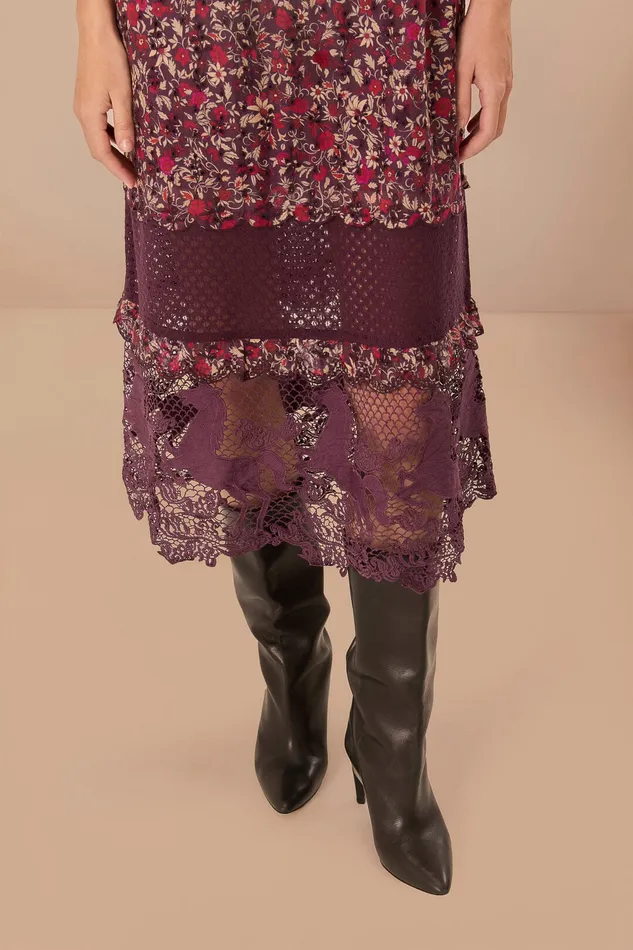 Purple Chelsea Garden Embroidered Lace Midi Dress Women Farm Rio Midi Dresses