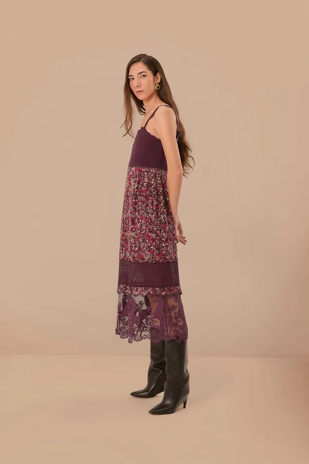 Purple Chelsea Garden Embroidered Lace Midi Dress Women Farm Rio Midi Dresses