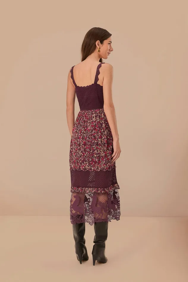 Purple Chelsea Garden Embroidered Lace Midi Dress Women Farm Rio Midi Dresses