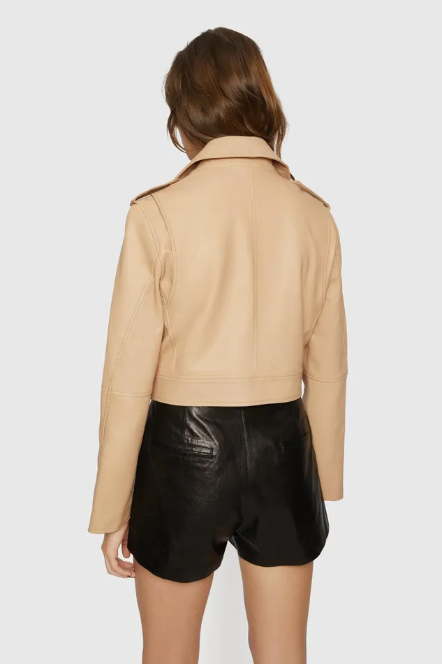 Rebecca Minkoff Cropped Jett Moto Jacket Sand Dune Women Leather