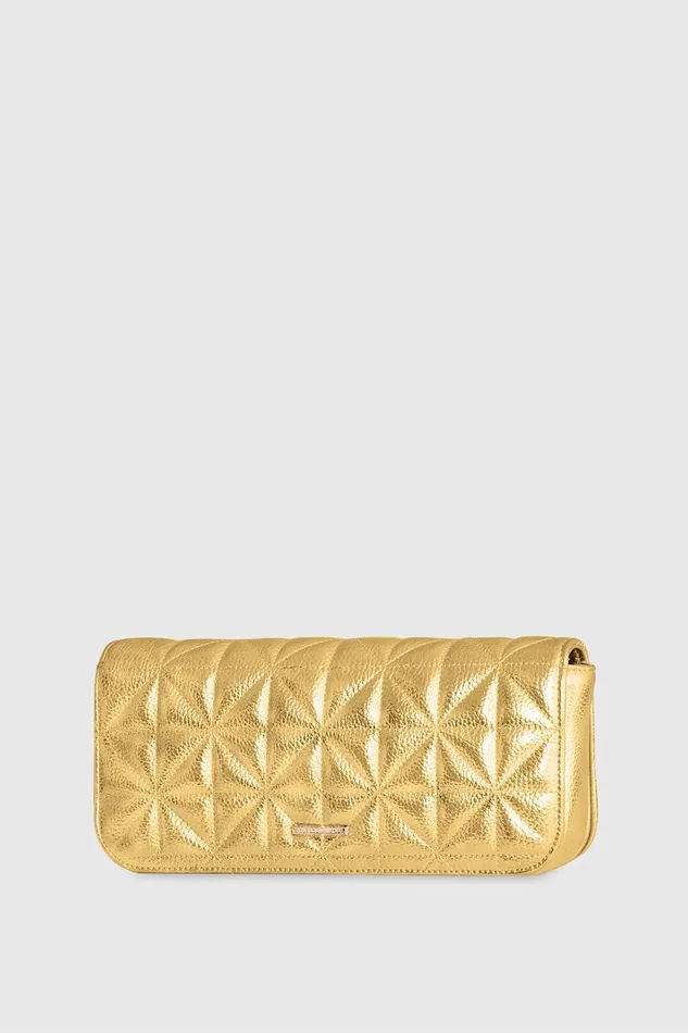 Rebecca Minkoff Deco Quilted Clutch Gold Women Clutches