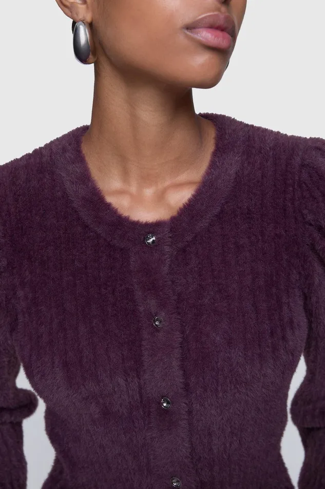 Rebecca Minkoff Fuzzy Janine Cardigan Lacquer Women Sweaters and Sweatshirts