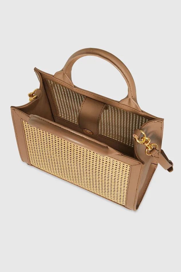 Rebecca Minkoff Megan Mini Tote Natural Strawsaddle Women Tote Bags