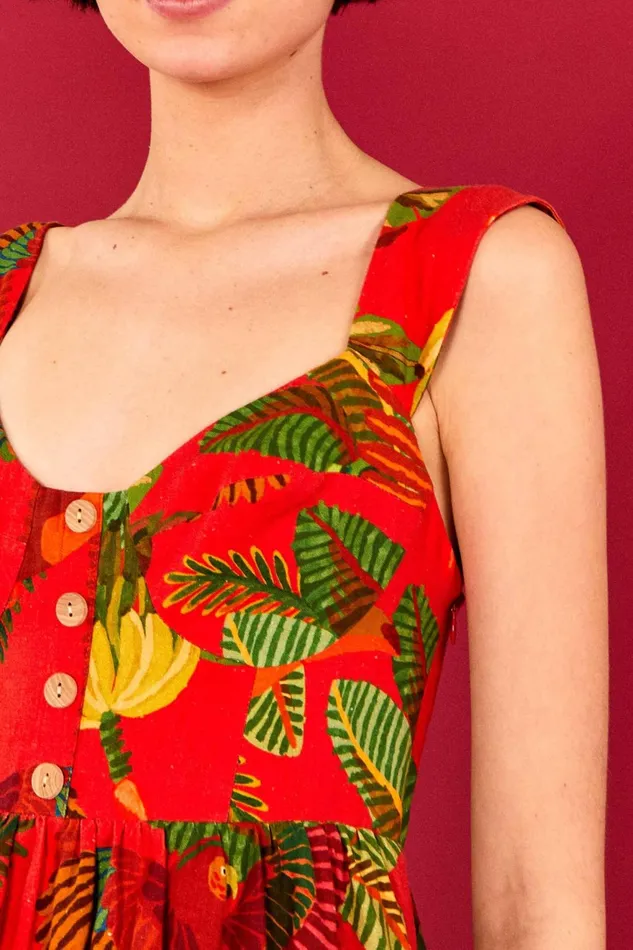 Red Forest Birds Mini Dress Women Farm Rio Mini Dresses