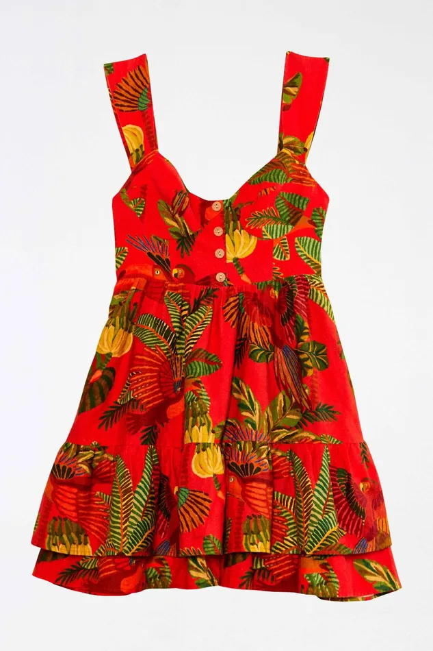 Red Forest Birds Mini Dress Women Farm Rio Mini Dresses