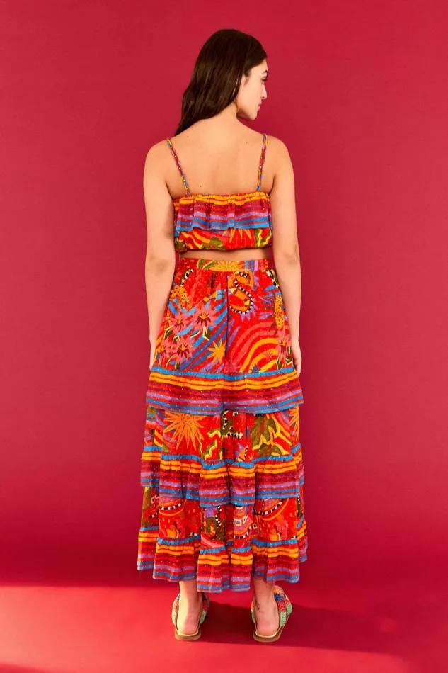 Red Magic Forest Midi Skirt Women Farm Rio Skirts
