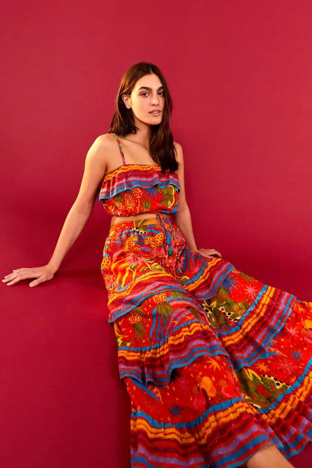 Red Magic Forest Midi Skirt Women Farm Rio Skirts