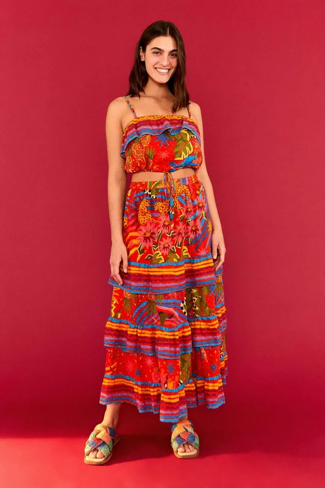 Red Magic Forest Midi Skirt Women Farm Rio Skirts