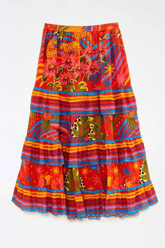 Red Magic Forest Midi Skirt Women Farm Rio Skirts