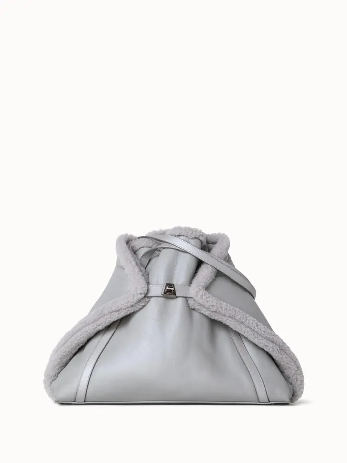 Reversible Medium Ai Shoulder Bag In Shearling Silver Met Women Akris Shoulder Bags