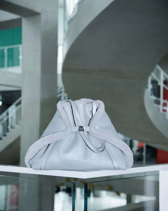 Reversible Medium Ai Shoulder Bag In Shearling Silver Met Women Akris Shoulder Bags