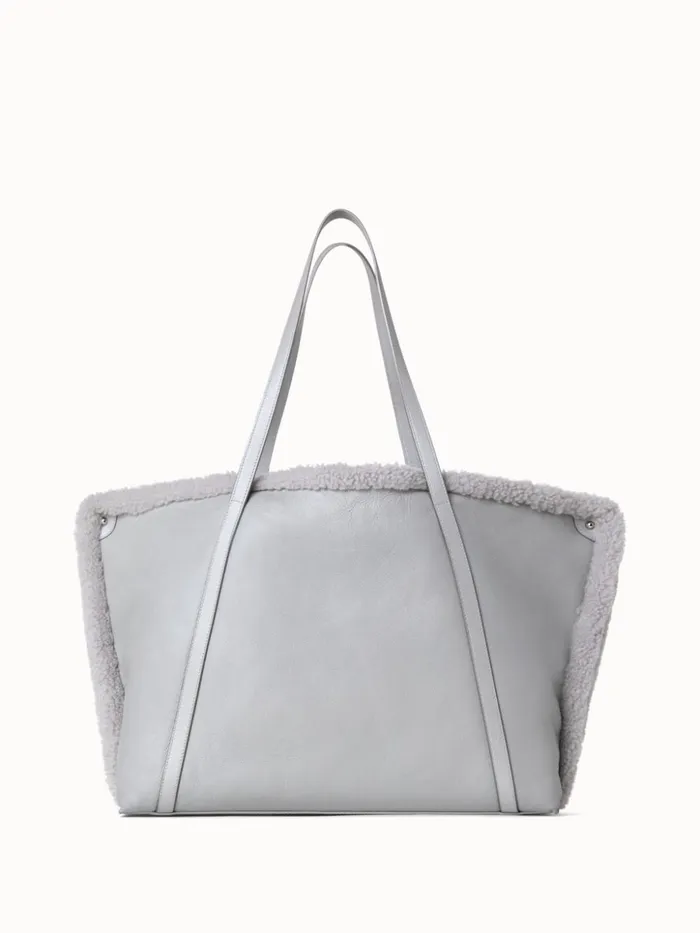 Reversible Medium Ai Shoulder Bag In Shearling Silver Met Women Akris Shoulder Bags