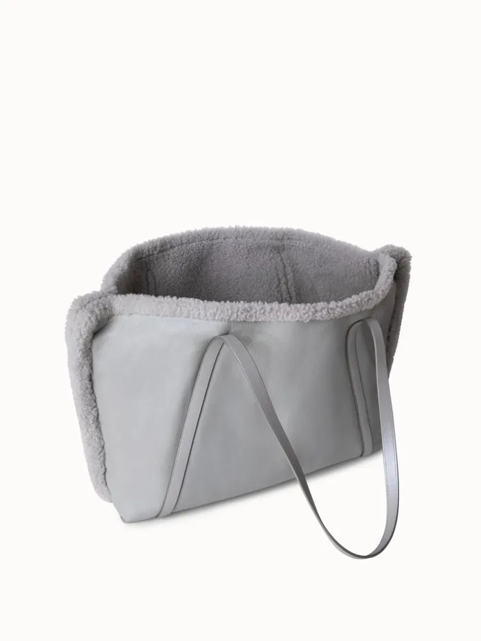 Reversible Medium Ai Shoulder Bag In Shearling Silver Met Women Akris Shoulder Bags