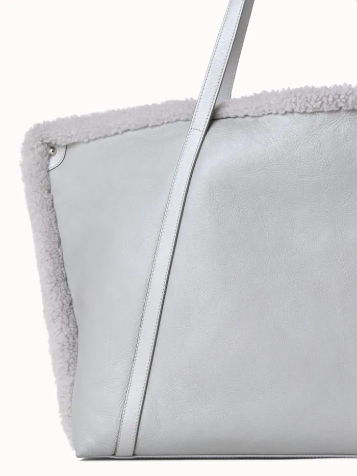 Reversible Medium Ai Shoulder Bag In Shearling Silver Met Women Akris Shoulder Bags