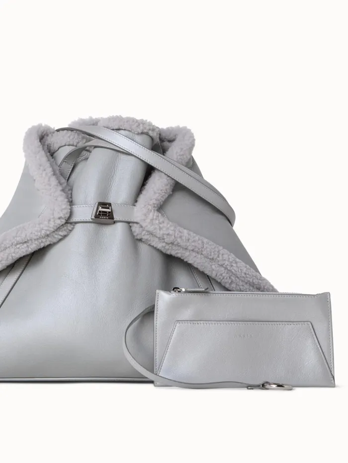 Reversible Medium Ai Shoulder Bag In Shearling Silver Met Women Akris Shoulder Bags