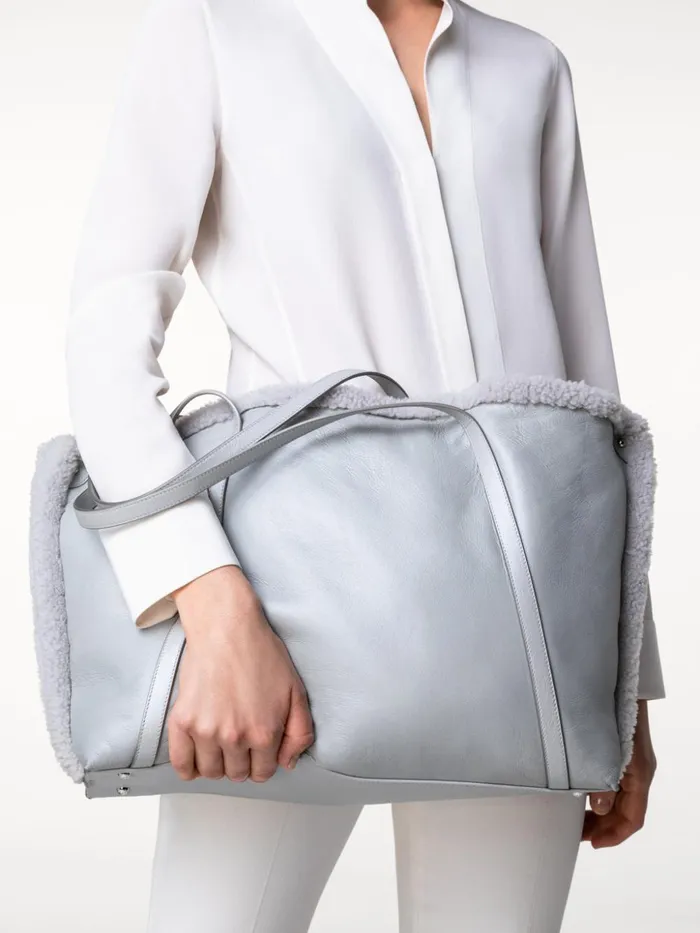 Reversible Medium Ai Shoulder Bag In Shearling Silver Met Women Akris Shoulder Bags
