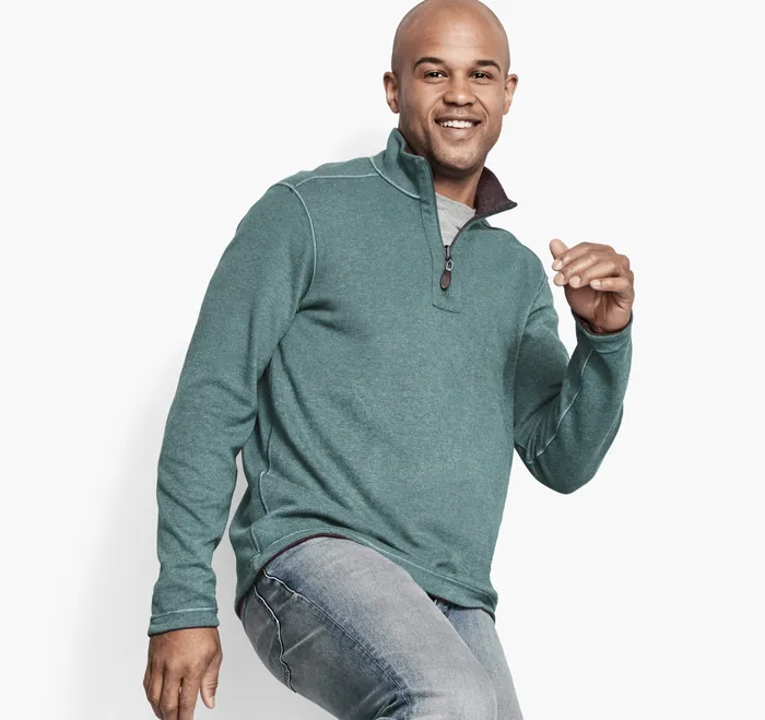 Reversible Solid QuarterZip EmeraldBrown Sweaters and Knits Johnston and Murphy Men