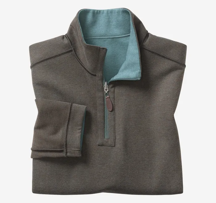 Reversible Solid QuarterZip EmeraldBrown Sweaters and Knits Johnston and Murphy Men