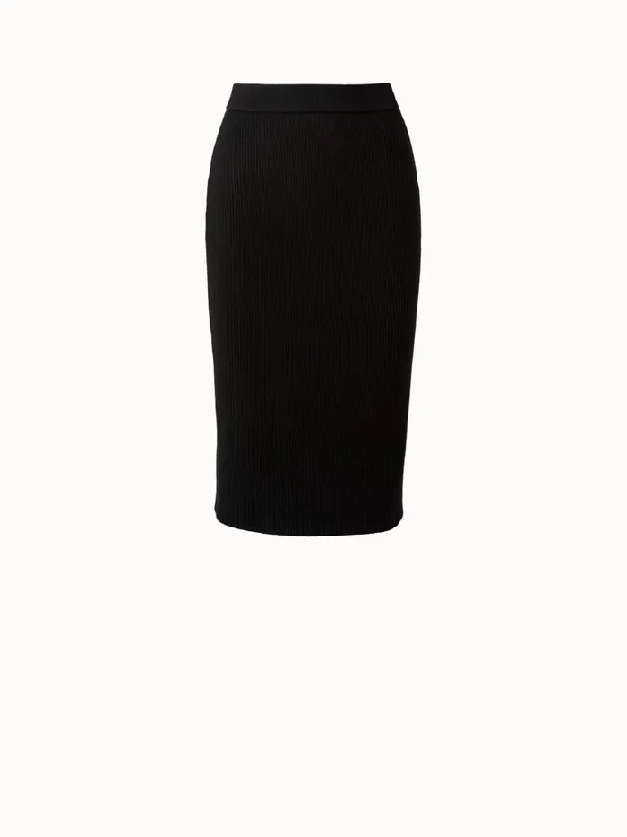 Ribbed Wool Stretch Knit Tube Skirt Black Women Akris Knitwear