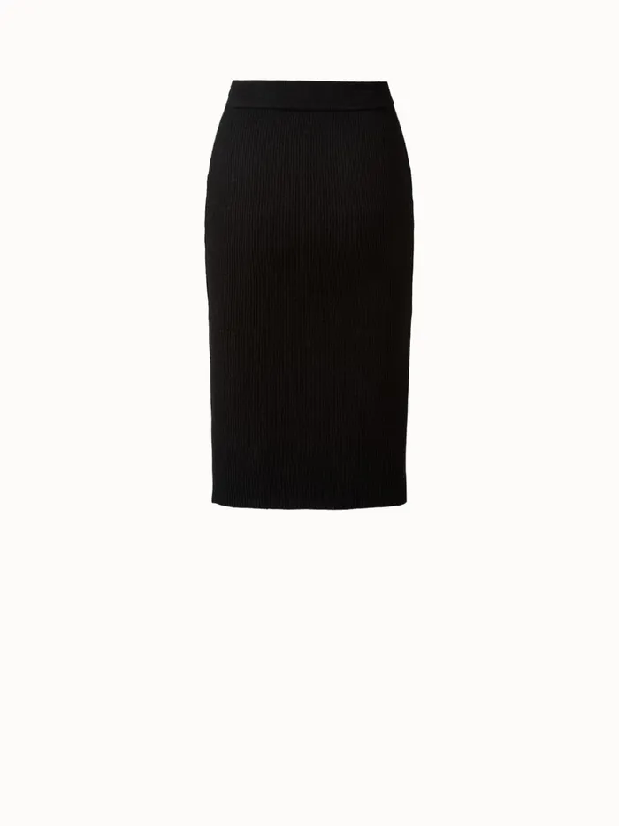 Ribbed Wool Stretch Knit Tube Skirt Black Women Akris Knitwear
