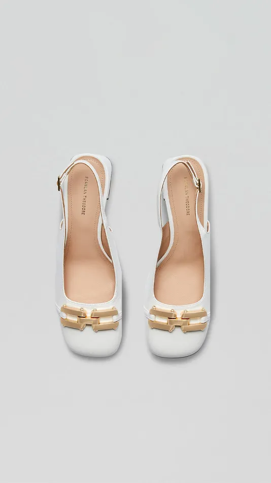 Scanlan Theodore GOLD TRIM SLINGBACK 55 WHITE Women Shoes Scanlan Theodore GOLD TRIM SLINGBACK 55 WHITE Women Shoes
