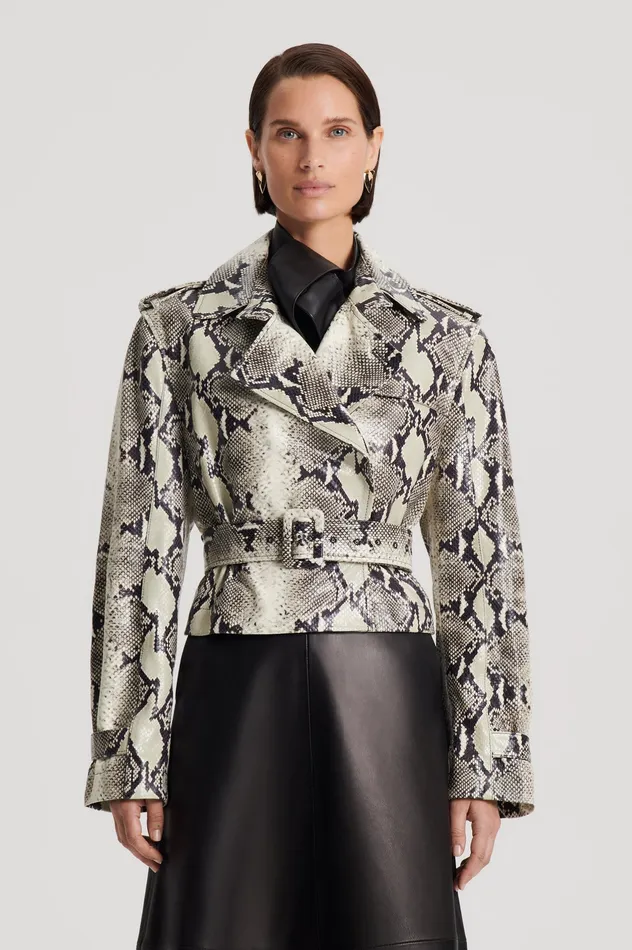 Scanlan Theodore Jackets Women LEATHER REPTILE TRENCH STONE Scanlan Theodore Jackets Women LEATHER REPTILE TRENCH STONE