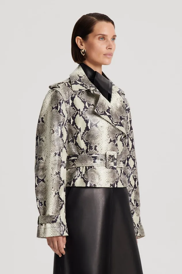 Scanlan Theodore Jackets Women LEATHER REPTILE TRENCH STONE Scanlan Theodore Jackets Women LEATHER REPTILE TRENCH STONE