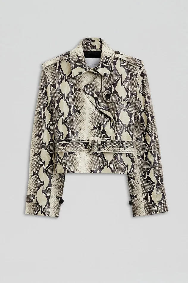 Scanlan Theodore Jackets Women LEATHER REPTILE TRENCH STONE Scanlan Theodore Jackets Women LEATHER REPTILE TRENCH STONE