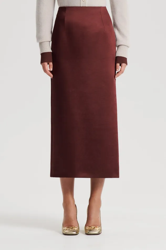 Scanlan Theodore Skirts Women SATIN PENCIL SKIRT BURGUNDY Scanlan Theodore Skirts Women SATIN PENCIL SKIRT BURGUNDY