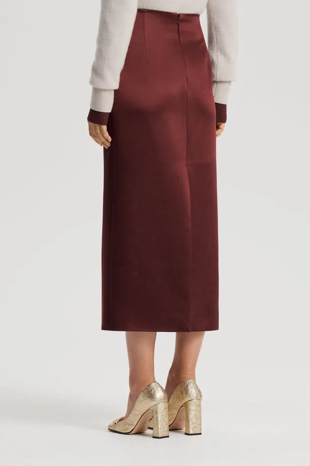 Scanlan Theodore Skirts Women SATIN PENCIL SKIRT BURGUNDY Scanlan Theodore Skirts Women SATIN PENCIL SKIRT BURGUNDY