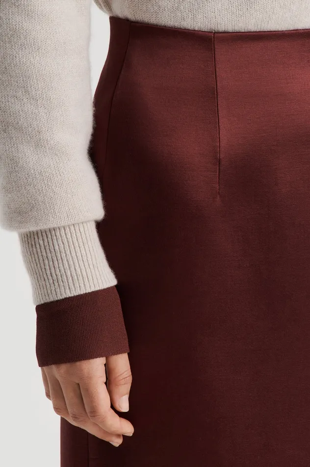 Scanlan Theodore Skirts Women SATIN PENCIL SKIRT BURGUNDY Scanlan Theodore Skirts Women SATIN PENCIL SKIRT BURGUNDY