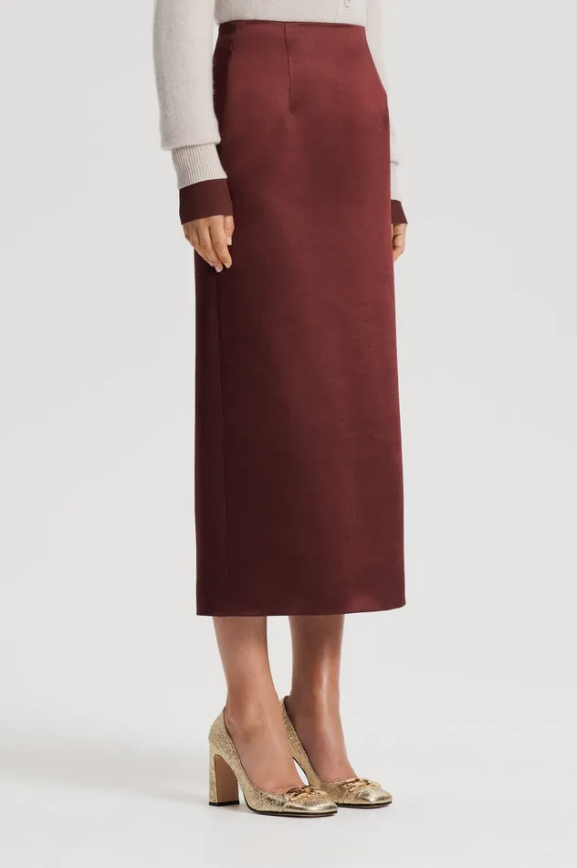 Scanlan Theodore Skirts Women SATIN PENCIL SKIRT BURGUNDY Scanlan Theodore Skirts Women SATIN PENCIL SKIRT BURGUNDY