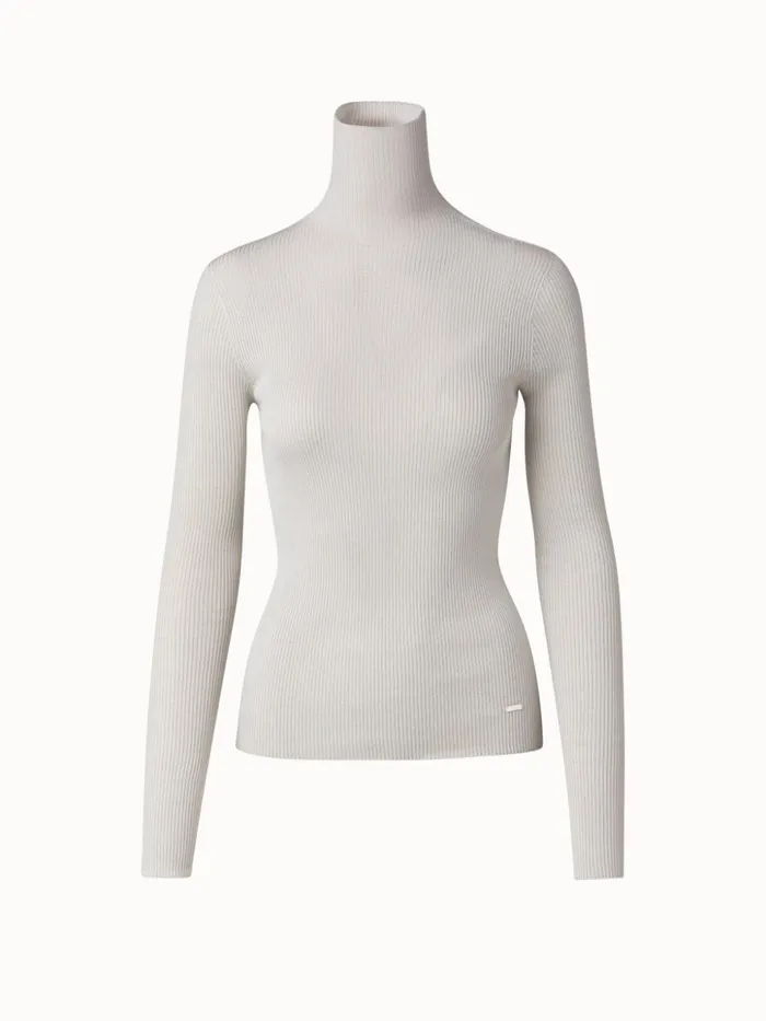 Seamless Cashmere Silk Rib Knit Pullover Light Melange Women Akris Knitwear