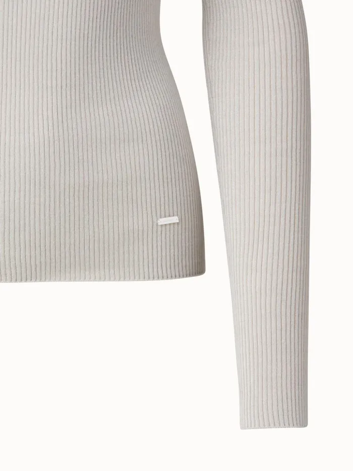 Seamless Cashmere Silk Rib Knit Pullover Light Melange Women Akris Knitwear