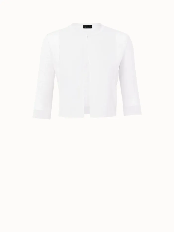 SemiSheer Short Knit Cardigan In Cotton Blend Ecru Women Akris Knitwear