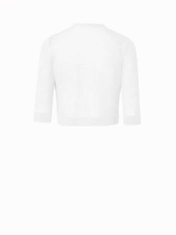 SemiSheer Short Knit Cardigan In Cotton Blend Ecru Women Akris Knitwear