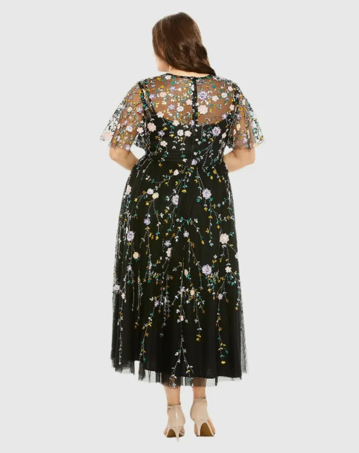 Sequin Floral Embroidered Dress Black Multi Women Plus Size Dresses Mac Duggal Sequin Floral Embroidered Dress Black Multi Women Plus Size Dresses Mac Duggal