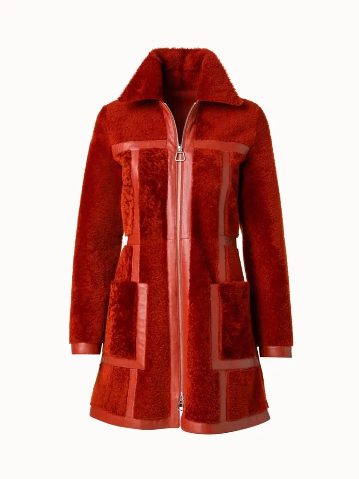 Shearling Coat Rustic Red Women Akris Coats