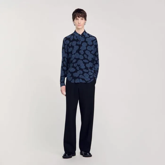 Shirts Men SANDRO Camellia Motif Shirt Black