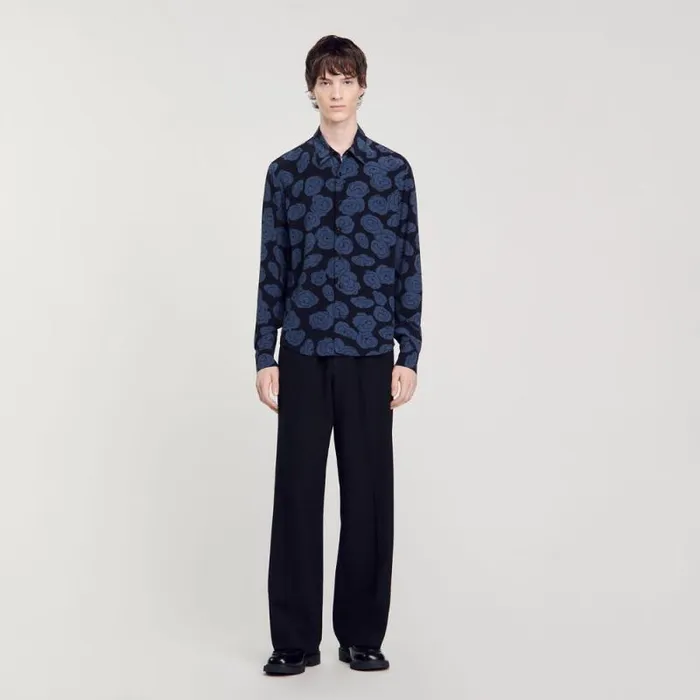 Shirts Men SANDRO Camellia Motif Shirt Black