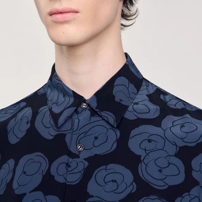 Shirts Men SANDRO Camellia Motif Shirt Black