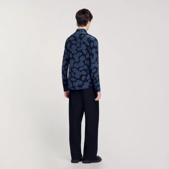 Shirts Men SANDRO Camellia Motif Shirt Black