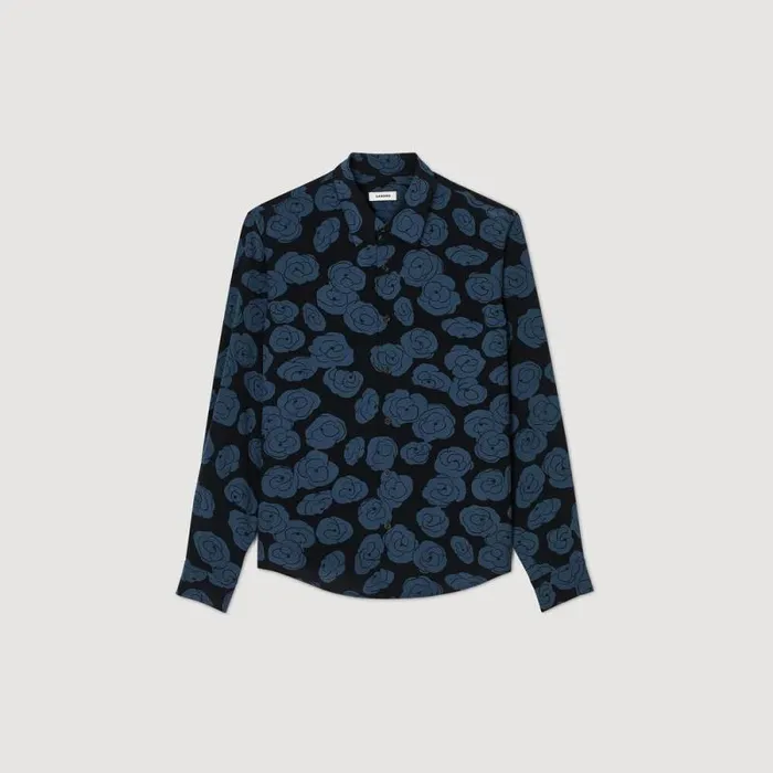 Shirts Men SANDRO Camellia Motif Shirt Black