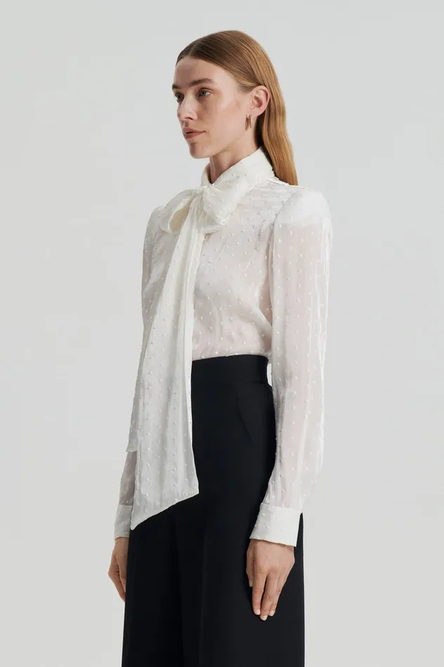 Shirts Scanlan Theodore Women SATIN BOW SHIRT CREME Shirts Scanlan Theodore Women SATIN BOW SHIRT CREME