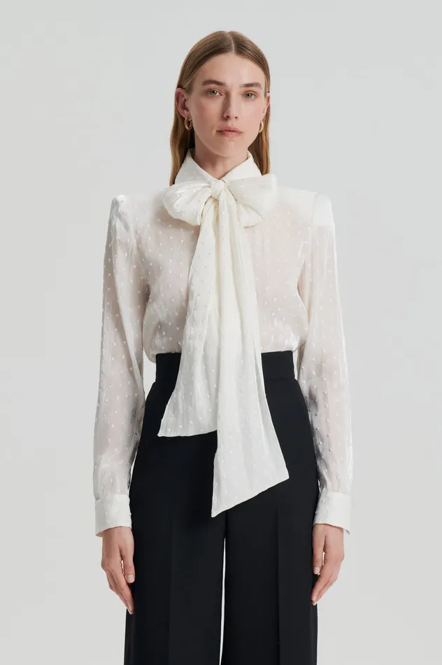 Shirts Scanlan Theodore Women SATIN BOW SHIRT CREME Shirts Scanlan Theodore Women SATIN BOW SHIRT CREME