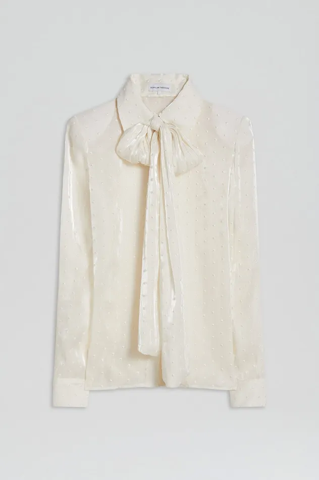 Shirts Scanlan Theodore Women SATIN BOW SHIRT CREME Shirts Scanlan Theodore Women SATIN BOW SHIRT CREME