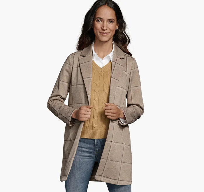 Shirts Sweaters and Blazers Johnston and Murphy Women Windowpane Knit Blazer Tan