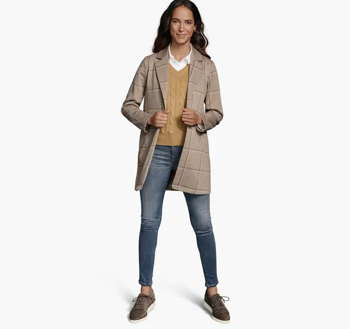 Shirts Sweaters and Blazers Johnston and Murphy Women Windowpane Knit Blazer Tan