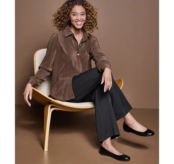 Shirts Sweaters and Blazers Women Pleated ButtonFront Shirt Brown Johnston and Murphy